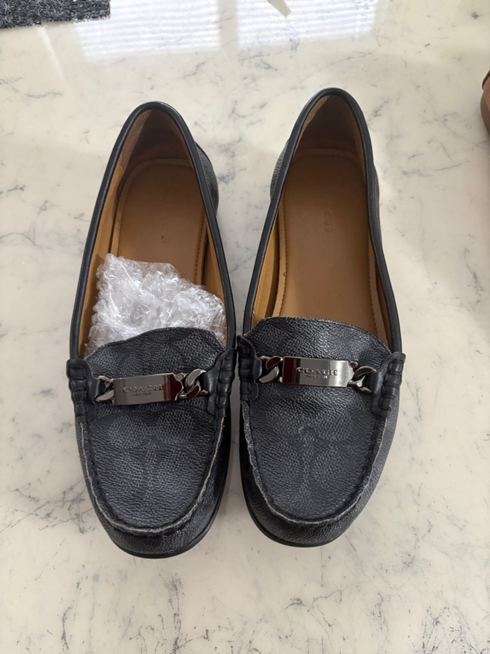 Coach Gray Leather Signature Bit Loafers